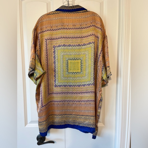 Genelli Men's XL 100% Silk Multi Color Short Sleeve Shirt Classy Designer Print - Picture 2 of 5